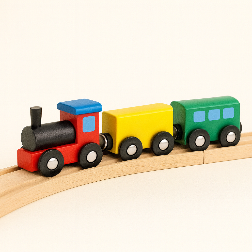Wooden Train Set with Magnetic Cars